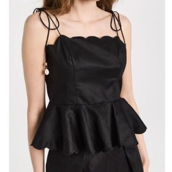 Zimmermann Cira Tiggy Scallop Peplum Black Top Size US 2P 100% Linen - Picture 2 of 14